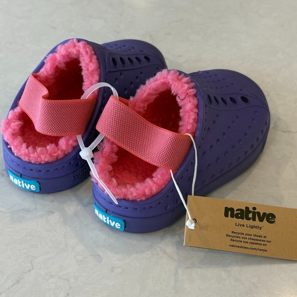 New with Tags ($60) Native Jefferson Cozy Pink and Purple Slide on Shoes- Size 4 - Picture 1 of 8